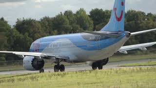 TUI Airlines Netherlands B737 MAX8 Takeoff Groningen Airport Eelde [upl. by Oicnaneb852]