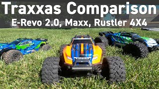 Maxx vs ERevo 20 vs Rustler 4X4 VXL  Traxxas Comparison [upl. by Bronwyn]