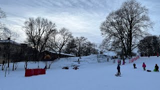 Stockholm Walk in Odenplan neighbourhood with Ice skating and kids enjoying Snow [upl. by Aliehs22]