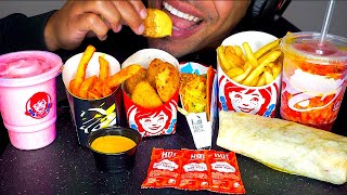 wendys vs taco bell chicken nuggets burrito frosty nacho cheese fries mukbang jerry asmr eating sho [upl. by Anidene]