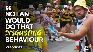 Tour de France SPECTATOR THROWS bag of CRISPS into Tadej Pogacar and Jonas Vingegaards face 😳 [upl. by Ahsiel964]