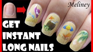 HOW TO GET INSTANT LONG NAILS FOR SHORT NAILS  EASY BEACH NAIL ART FOR SUMMER [upl. by Kasper]