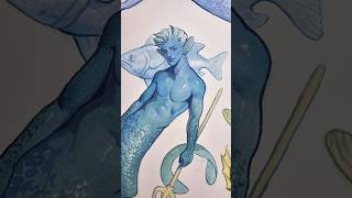 Painting mermen the colors on this one is so fun gouache speedpainting sketchbook [upl. by Simonne]