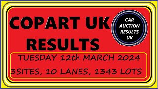 COPART UK AUCTION RESULTS FOR TUES 12TH MARCH 2024 [upl. by Berfield]