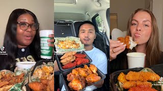 Mukbang ASMR 🤤  Tiktok Compilation pt4  Wingstop Raising Canes Chipotle WendysRamen [upl. by Demitria]