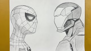 Avengers art  how to draw SpiderMan vs IronMan stepbystep [upl. by Pape167]