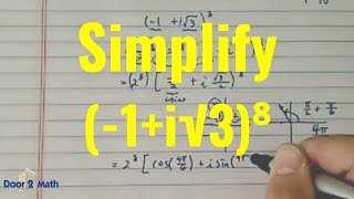 DE MOIVRES THEOREM EXAMPLE  How To Simplify a Complex Number 1  √3i⁸ [upl. by Niak452]