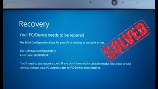 Failed Booting Error Code 0xc0000034 Windows 10 SOLVED [upl. by Anitsrhc]