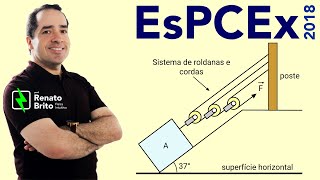 Espcex 2018  Física  Um bloco A de massa 100 kg sobe em movimento retilíneo uniforme [upl. by Nazay980]