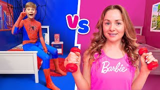 Barbie House VS Spiderman House [upl. by Hausmann]