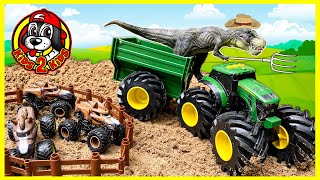 Tractors For KIDS 🚜 Playing on Dinosaur Farm with Tractors amp Construction Trucks [upl. by Tedder559]