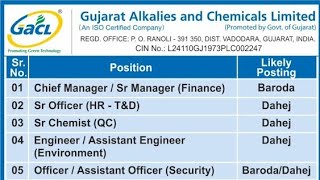 GACL  Gujarat Alkalines and Chemicals Ltd  Recruitment  Multiple Dept  Date 2024 [upl. by Ahsimed264]