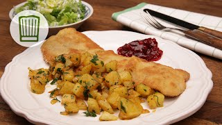 Schnitzel mit schnellen Bratkartoffeln Rezept chefkoch [upl. by Dlorej]