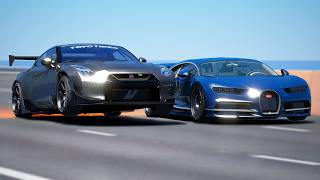 WORLDS FASTEST GTR vs Bugatti Chiron  DRAG amp TRACK RACE [upl. by Ymmas]