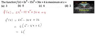 The function fx 2x315x236x4 is maximum at xRD Sharma12Part 12023AODCBSEMCQMinima [upl. by Nylsor154]