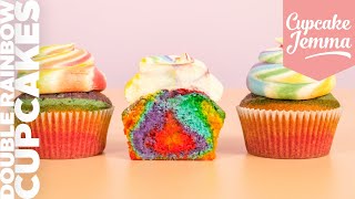 EPIC Double Rainbow Tie Dye Cupcakes Recipe  Cupcake Jemma [upl. by Nichani]