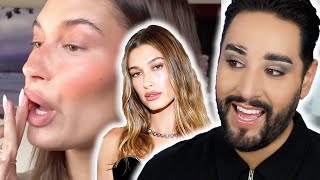 PRO MUA reacts to Hailey Biebers Makeup routine  Haileys peachy summer makeup routine [upl. by Aelanej520]