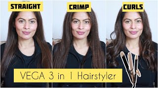 VEGA 3 in 1 Hairstyler  Straight Crimp amp Curls with 1 Tool  Budget Hair Tool  Review amp Demo [upl. by Rozek]