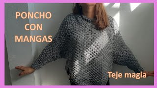 Poncho 😍FACIL ✔ con MANGAS 🌟 en PUNTO ARROZ ☃ dos agujas diagramas paso a paso TODAS LAS TALLAS😉 [upl. by Ottavia201]