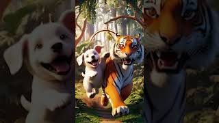 The white dog and the tiger are friends ai animals dog puppy puppies cute shorts [upl. by Aekal]