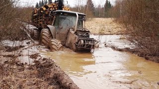 Valtra forestry tractor logging in wet conditions [upl. by Asilef]