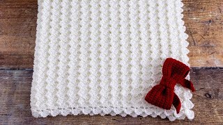 🎀 BEAUTIFUL Shell Stitch Crochet Baby Blanket Pattern 1 Row Repeat Only 🤩 [upl. by Noitsuj]