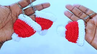 🤶🧶🧑‍🎄Crochet Mini Christmas Hat Crochet Christmas OrnamentsCrochet Santa Hat keychain Ideas [upl. by Elleret]