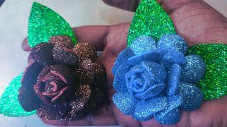 Glitter foam sheetతో Easy rose flower making తెలుగులో diysewingtelugu [upl. by Wolford]