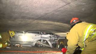 Fatal SUV Crash Wedged Under Bridge  Boyle Heights RAW FOOTAGE [upl. by Deraj]