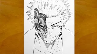 How to Draw Ryomen Sukuna – Iconic Cursed Face from Jujutsu Kaisen [upl. by Robinett283]