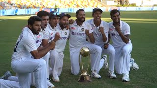 India celebrate a win for the ages at the Gabba  Vodafone Test Series 202021 [upl. by Sixla498]