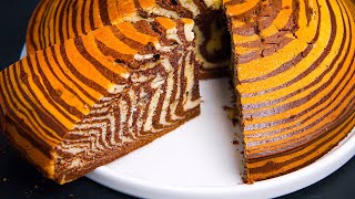 Zebra Cake Recipe  Moist and Fluffy Marble Cake [upl. by Tiebout]