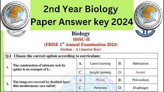 2nd Year Biology Paper Answer key 2024 Federal BoardFbise 12th Class Biology Paper Answer keys 2024 [upl. by Stila]