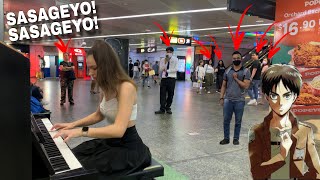 I played SASAGEYO ATTACK ON TITAN OP on piano in public [upl. by Rodrique]