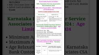 Karnataka Bank Ltd KBLKBL Customer Service Associates Recruitment 2024KBL Clerk Exam 2024  Short [upl. by Ddene]