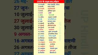 Calendar 2025  2025 Calendar  2025 ke Pramukh Vrat tyohar  2025 प्रमुख व्रत त्योहार [upl. by Llahsram]