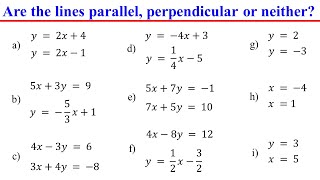 Determine if Two Lines are Parallel Perpendicular or Neither by Comparing their Slopes and Y int [upl. by Bertie]