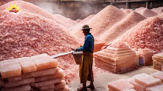 Himalayan pink salt A cutting process of Himalayan salt block and salt tiles for export [upl. by Ycniuqed]