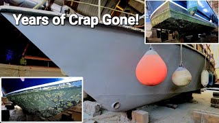 Removing years of old paint and crap off this boat by SandBlasting it ASMR [upl. by Alyekahs906]