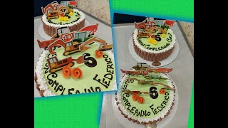 Torte di compleanno per due gemelli appassionati di trattori escavatori camion [upl. by Abbi]