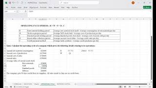 OPERATING CYCLE PERIOD  FINANCIAL MANAGEMENT  EXCEL [upl. by Kahcztiy]