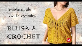 ⭐⭐⭐teje hermosa blusa Laura a crochet fácil y rápido todas las tallas crocheteando con la comadre [upl. by Enillebyam]