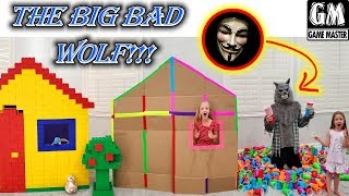 Game Master Disguised as Big Bad Wolf vs Cup Fort Box Fort amp Lego Fort [upl. by Nomma]