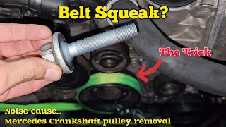 Mercedes Crankshaft pulley replacement 4 methods of locking the pulley [upl. by Ybab651]