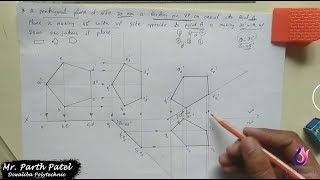 Projection of pentagonal plane resting on VP on one of its point and making angle with HP and VP [upl. by Jacinta704]