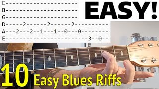 10 Easy BLUESY Blues Riffs For Beginners  Classic Riffs Guitar Lesson With Tabs [upl. by Ahsias]