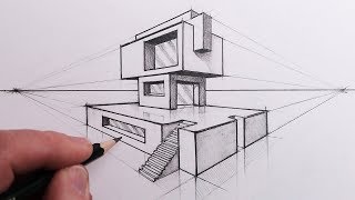 How to Draw a Building in 2Point Perspective Step by Steps [upl. by Ahsiyk]