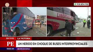 La Victoria Un herido tras choque de buses interprovinciales [upl. by Yrekcaz2]