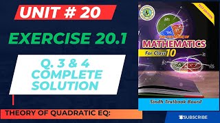 Class 10th Math  Exercise 201 Q3 amp 4 All Parts  Chapter no 20  Theory of Quadratic Equation [upl. by Cord]