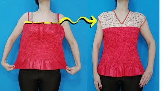 Magic Sewing Tricks How to Downsize Top and transform into a blouse [upl. by Ralston725]